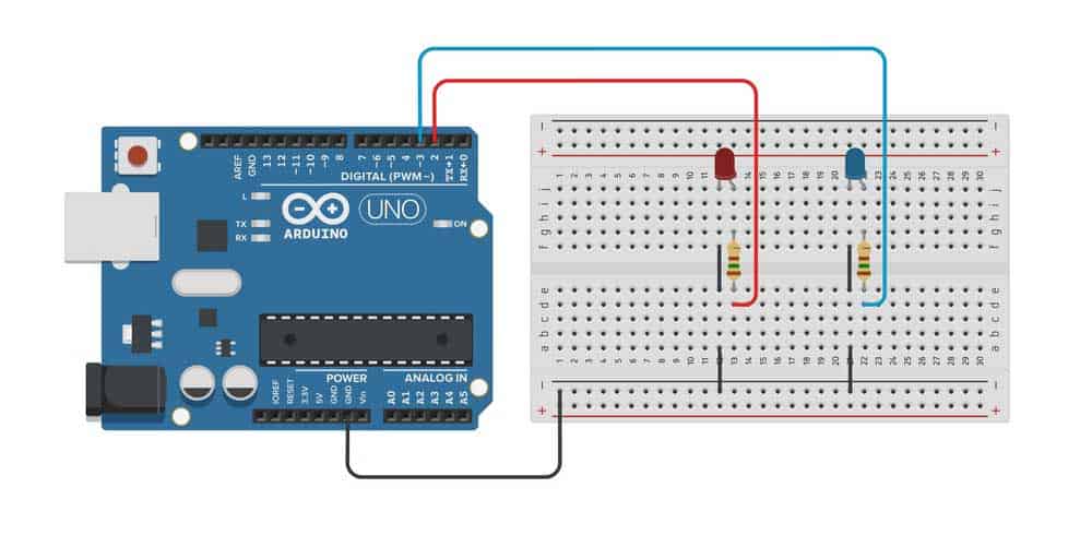 A basic LED blinking project using an Arduino UNO board
