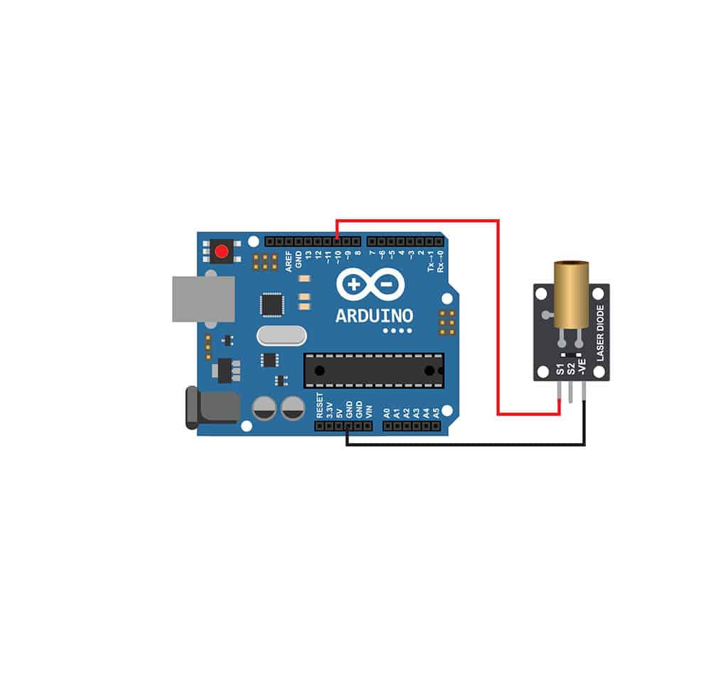 A laser diode module connected to an Arduino board