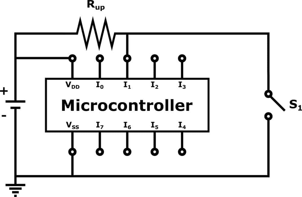 A microcontroller with a pull-up resistor in the circuit to stop floating