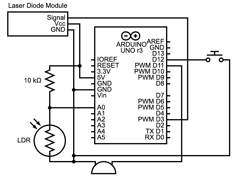 An Arduino laser-light security system circuit diagram