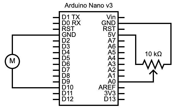 An Arduino PWM tiny DC motor control project circuit diagram