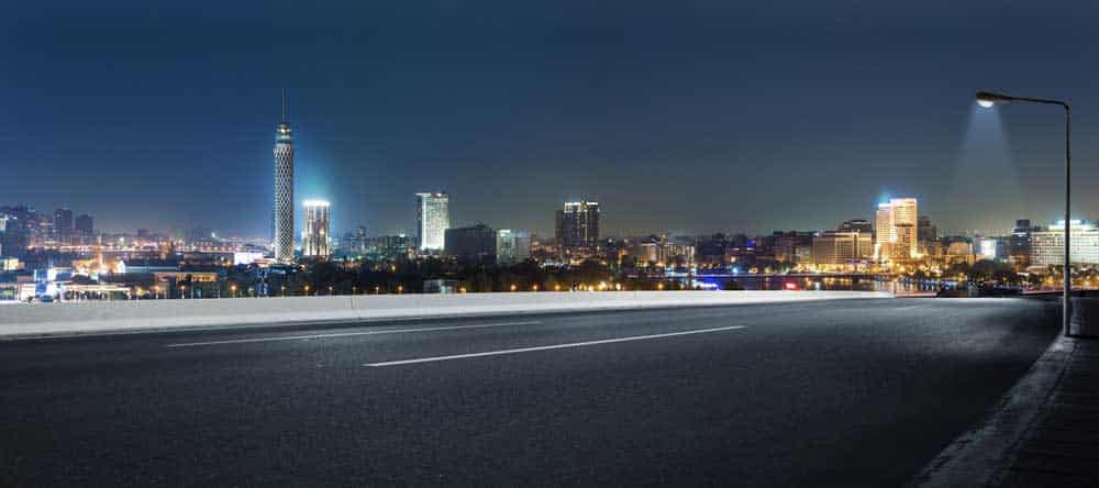 Street Lights at Night in Cairo, Egypt. 